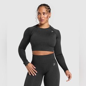 Gymshark Adapt Fleck Seamless Long Sleeve Crop Top Mineral Black